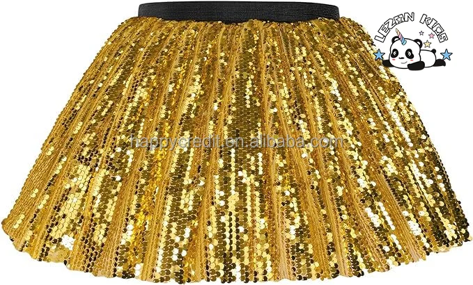LEZONKIDS - Customizable Girls Chiffon Tutu Skirts Sparkling Sequins Breathable Floral Plaid Decor Casual Lolita Style Parties Mini Length